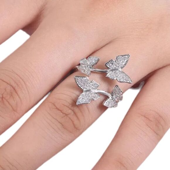 Dancing Butterfly Rose Gold Tone Crystal Adjustable Ring NWT - Picture 11 of 12